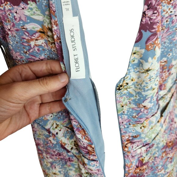 Floret Studios Floral Print Empire Waist Maxi Dress Women's XL Puff Sleeve - Picture 9 of 16